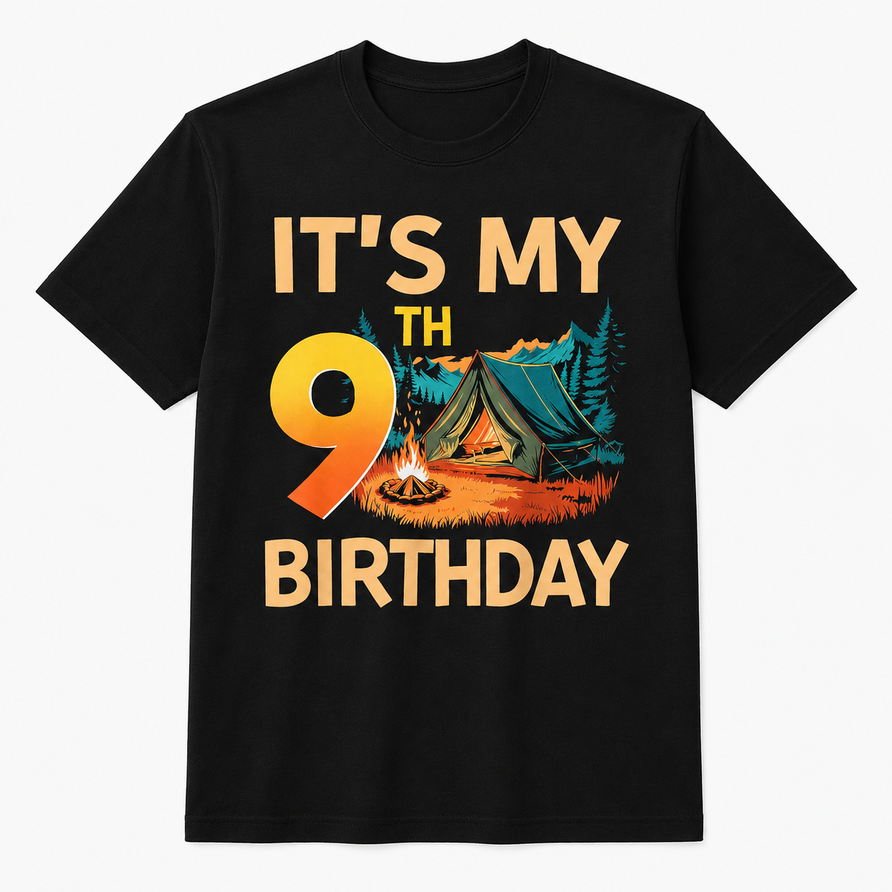 9 Year Old Boy Girl It's My 9th Birthday Camping Party Shirt