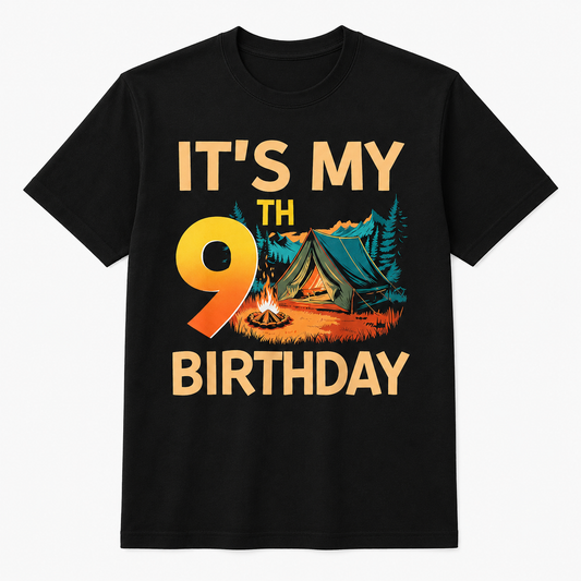 9 Year Old Boy Girl It's My 9th Birthday Camping Party Shirt