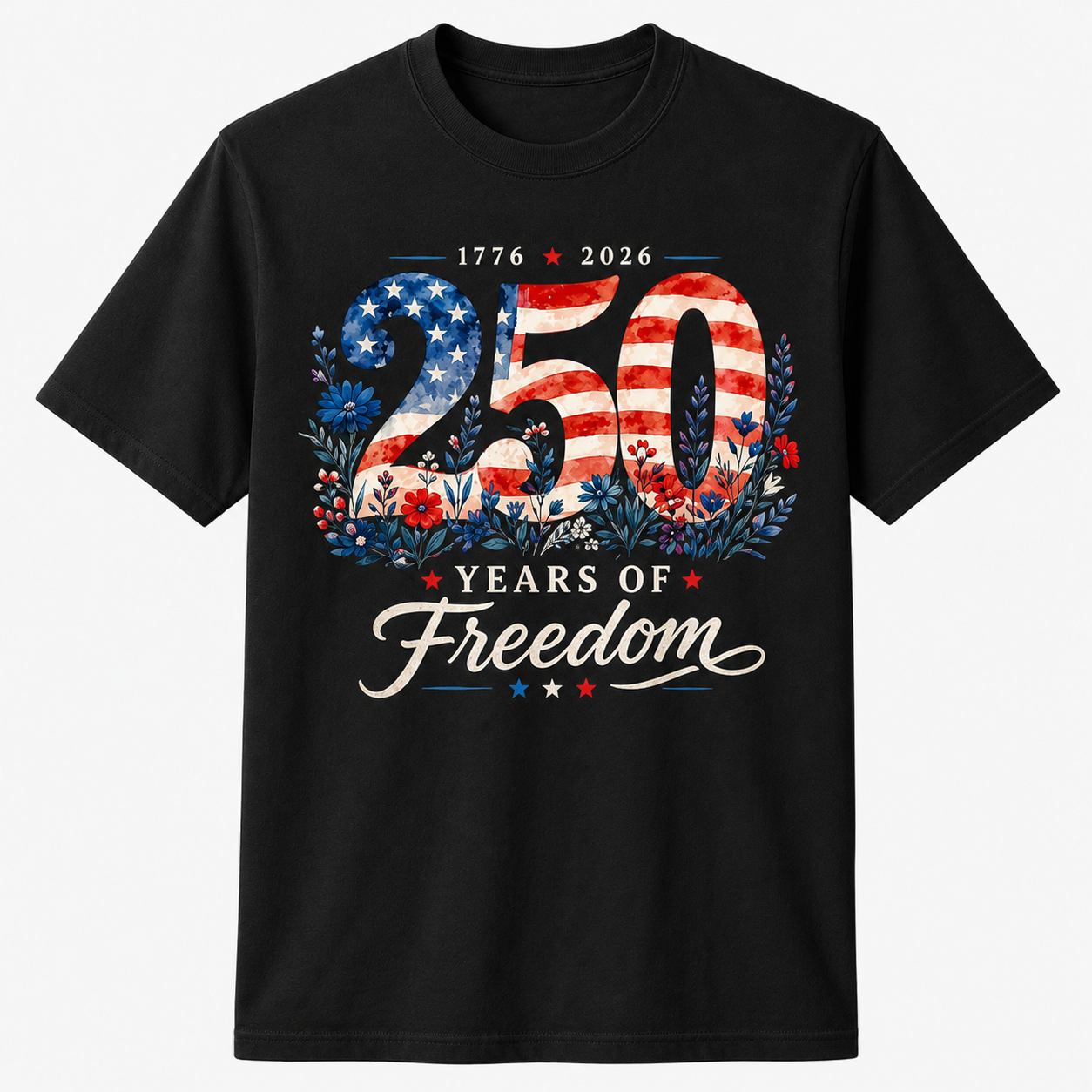 250 Years of Freedom 1776 Patriotic Floral Women 4th of July Shirt