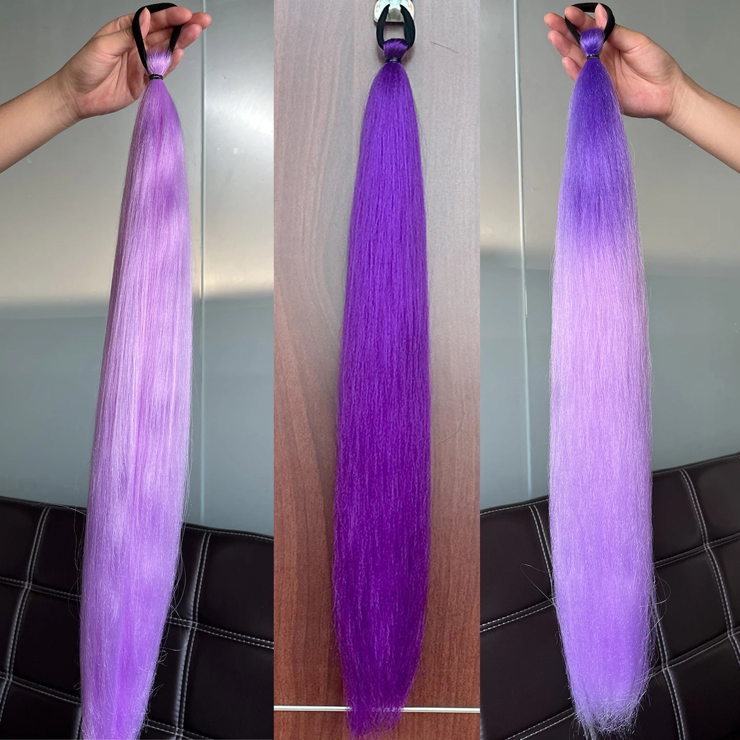 Synthetic 28inch Long Straight Ponytail Purple Diy Braided Rubber Band Halloween Hair Accessories