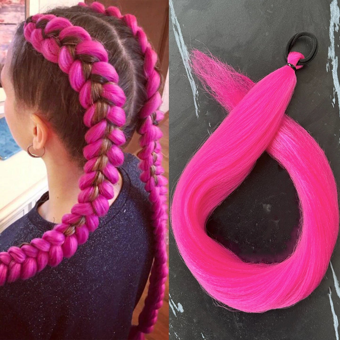 Synthetic 28inch Long Straight Ponytail Purple Diy Braided Rubber Band Halloween Hair Accessories