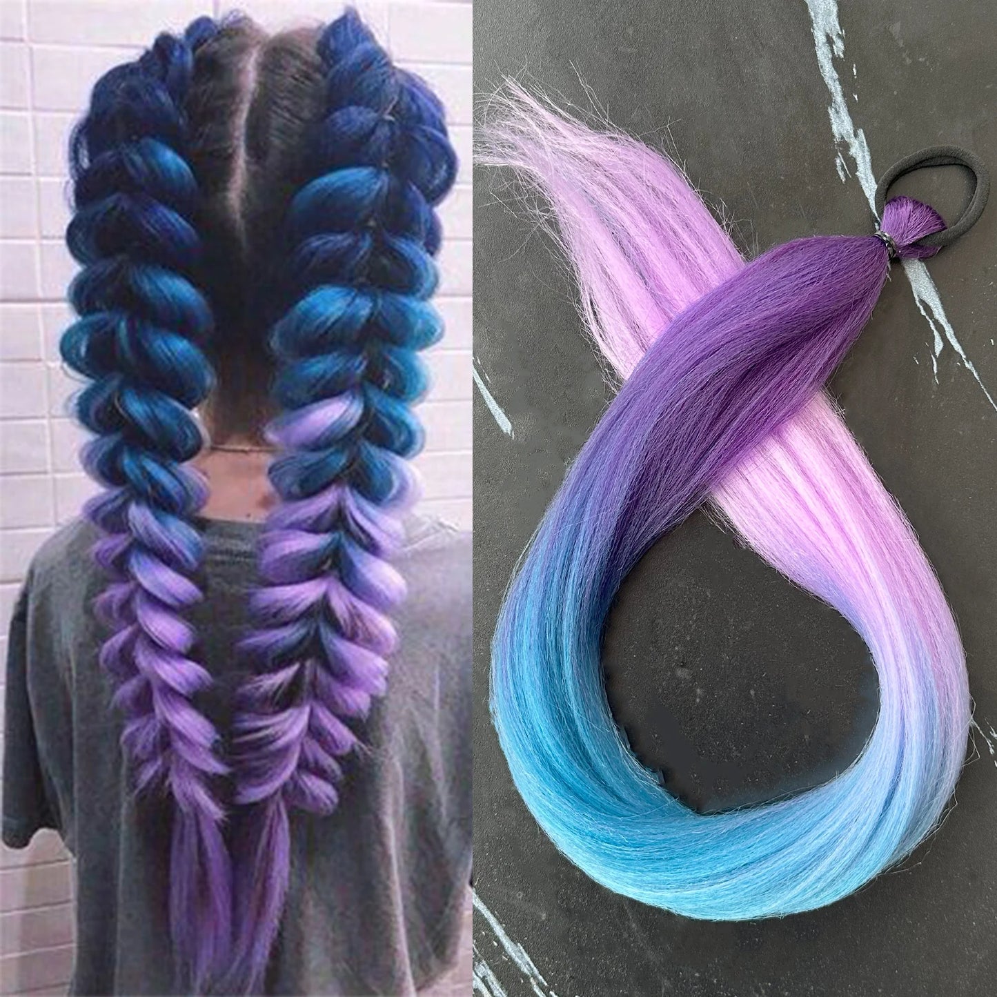 Synthetic 28inch Long Straight Ponytail Purple Diy Braided Rubber Band Halloween Hair Accessories