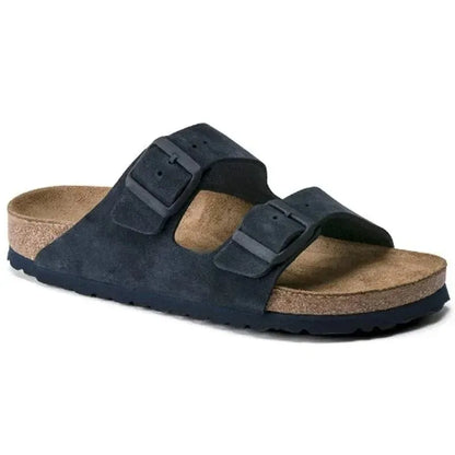 Unisex Suede Cork Footbed Sandals Double Buckle Adjustable Comfort Casual Summer Slippers Shoes