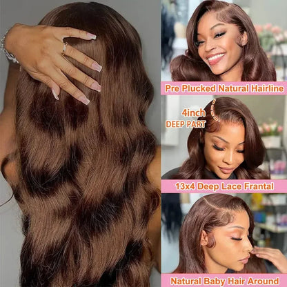 Chocolate Brown Body Wave Lace Front Wig – 13x4 HD Human Hair