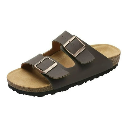Unisex Suede Cork Footbed Sandals Double Buckle Adjustable Comfort Casual Summer Slippers Shoes