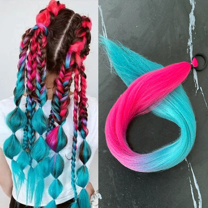 Synthetic 28inch Long Straight Ponytail Purple Diy Braided Rubber Band Halloween Hair Accessories