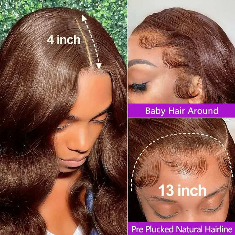 Chocolate Brown Body Wave Lace Front Wig – 13x4 HD Human Hair