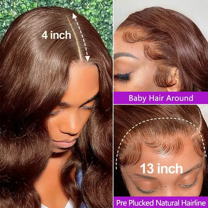 Chocolate Brown Body Wave Lace Front Wig – 13x4 HD Human Hair