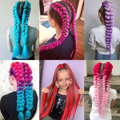 Synthetic 28inch Long Straight Ponytail Purple Diy Braided Rubber Band Halloween Hair Accessories