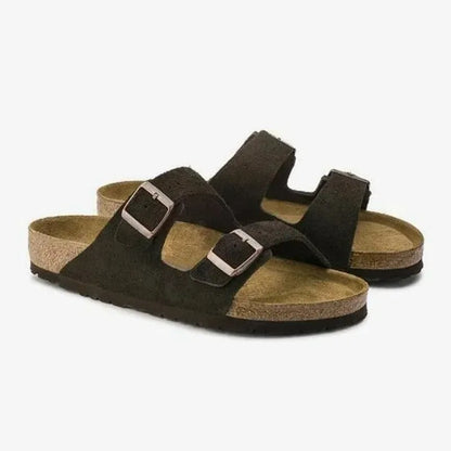 Unisex Suede Cork Footbed Sandals Double Buckle Adjustable Comfort Casual Summer Slippers Shoes