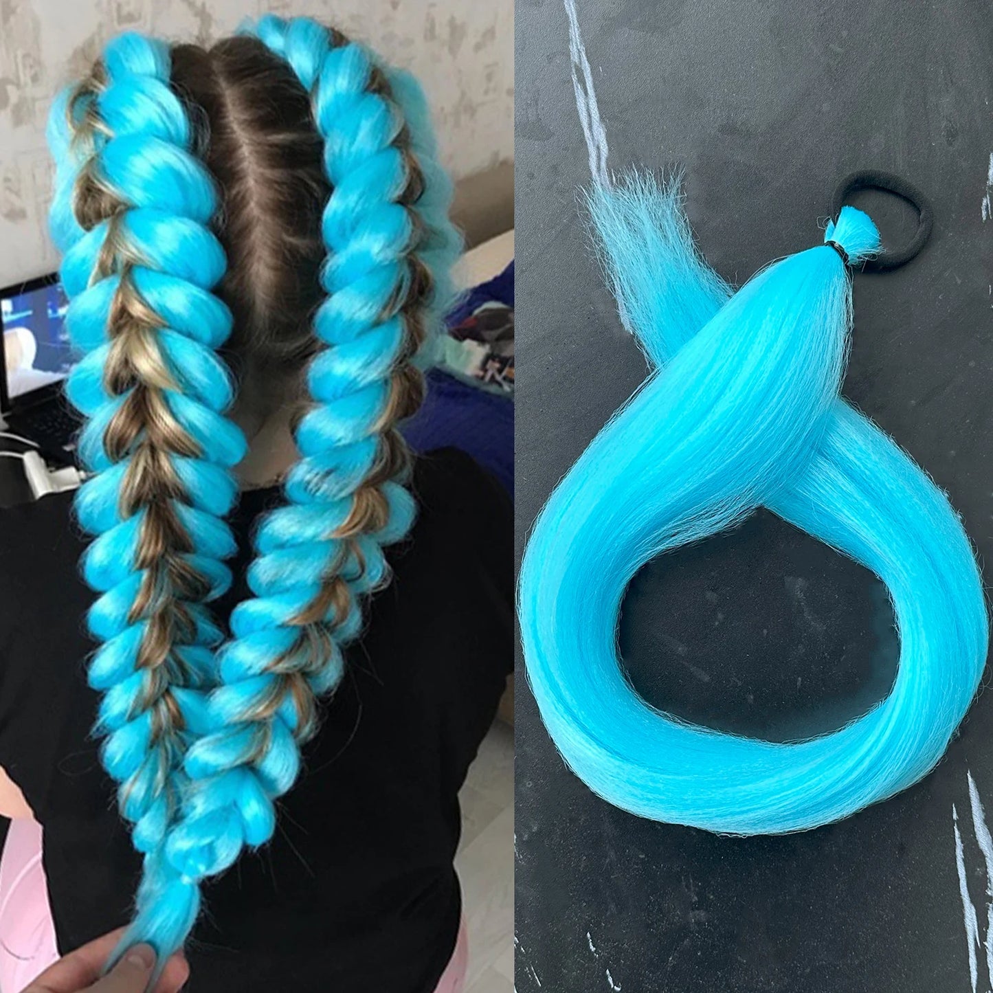 Synthetic 28inch Long Straight Ponytail Purple Diy Braided Rubber Band Halloween Hair Accessories