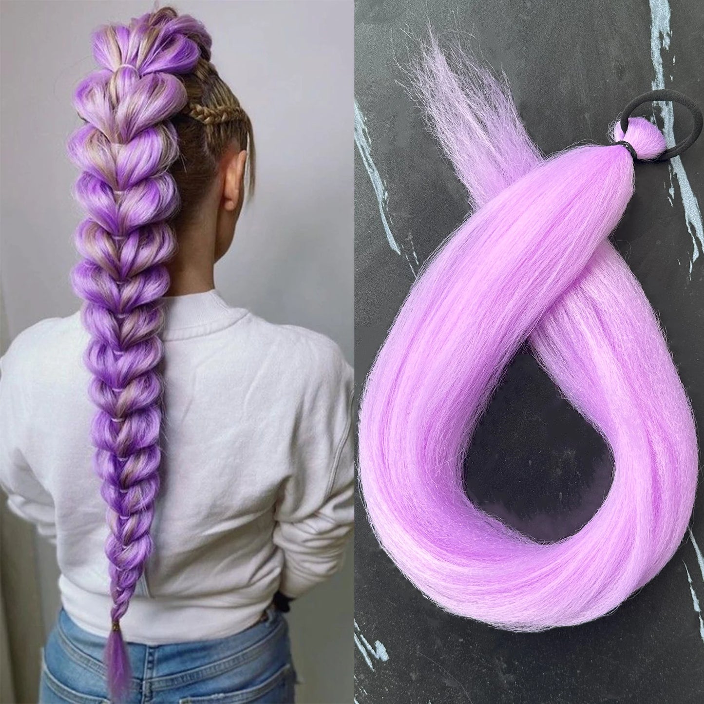 Synthetic 28inch Long Straight Ponytail Purple Diy Braided Rubber Band Halloween Hair Accessories
