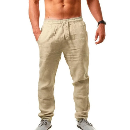 Men's Cotton Linen Drawstring Pants Casual Breathable Summer Trousers