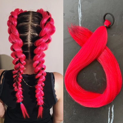 Synthetic 28inch Long Straight Ponytail Purple Diy Braided Rubber Band Halloween Hair Accessories