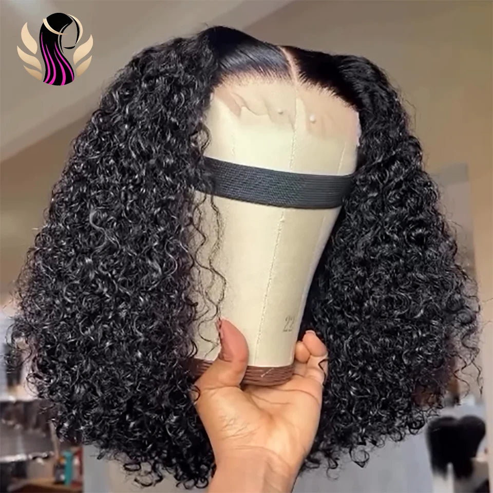 Water Wave Short Bob Wig – 4x4 & 13x4 Lace Front Human Hair, 200% & 250% Density