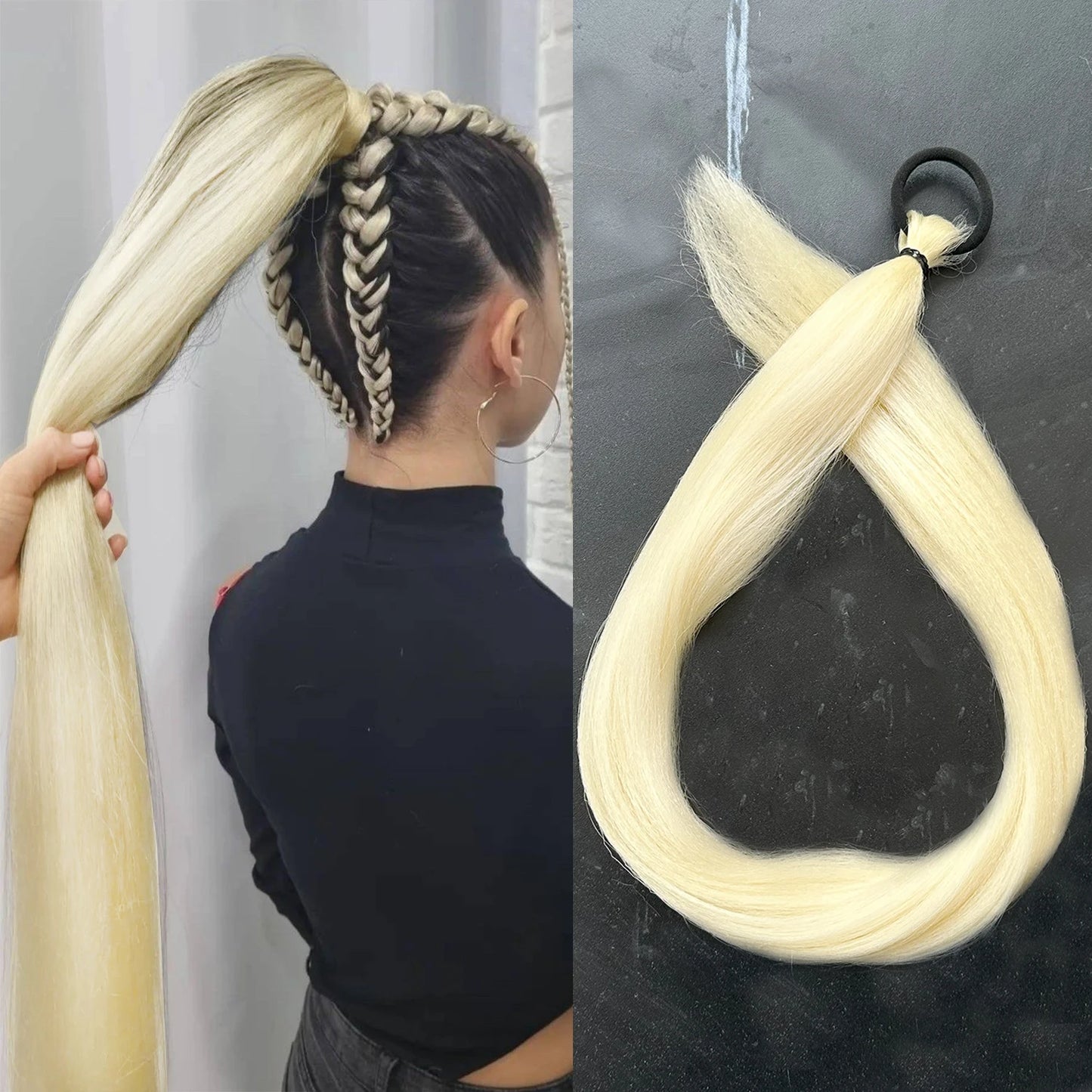 Synthetic 28inch Long Straight Ponytail Purple Diy Braided Rubber Band Halloween Hair Accessories