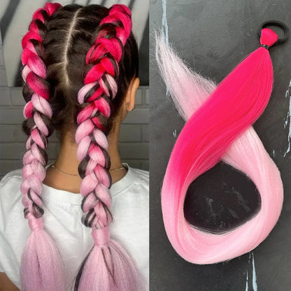 Synthetic 28inch Long Straight Ponytail Purple Diy Braided Rubber Band Halloween Hair Accessories