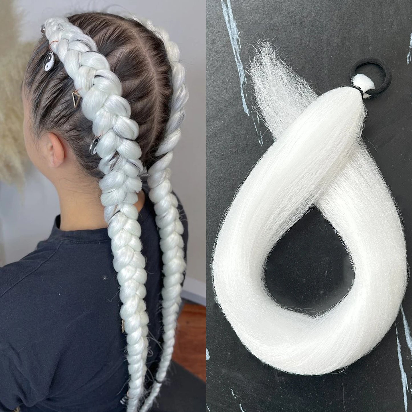 Synthetic 28inch Long Straight Ponytail Purple Diy Braided Rubber Band Halloween Hair Accessories