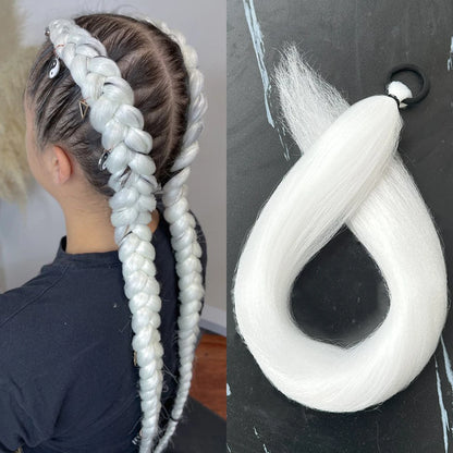 Synthetic 28inch Long Straight Ponytail Purple Diy Braided Rubber Band Halloween Hair Accessories