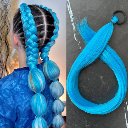 Synthetic 28inch Long Straight Ponytail Purple Diy Braided Rubber Band Halloween Hair Accessories