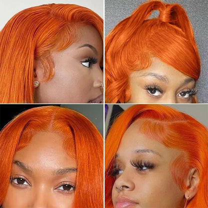 30 Inch Straight Orange Ginger Lace Front Wigs Human Hair 350 Colored Brazilian 13x6 Hd Transparent