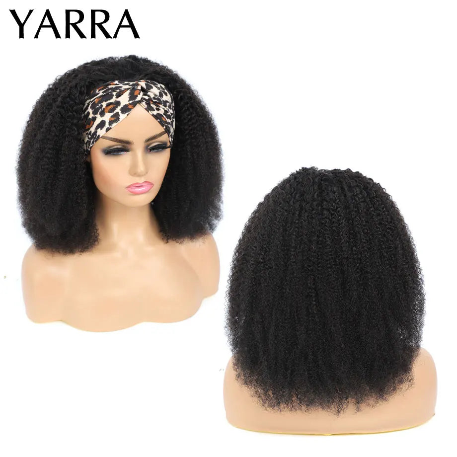 Afro Kinky Curly Headband Wig – Brazilian Remy Human Hair, 180% Density
