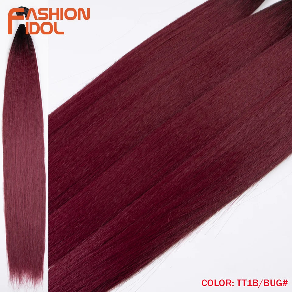Bone Straight Hair Extensions Ombre Blonde Bundles Super Long Synthetic 24 Inch Full End Idol