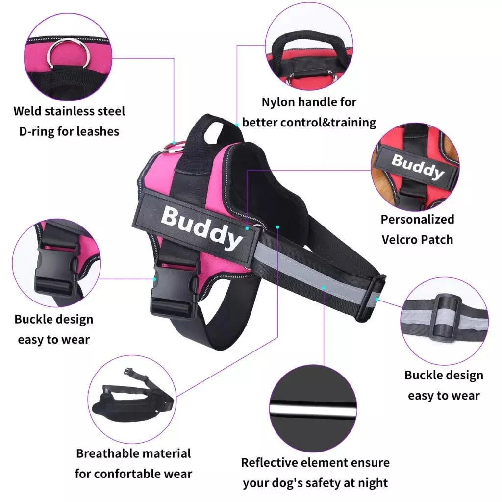 Personalized No-Pull Dog Harness – Reflective Breathable Vest for Small to Large Dogs