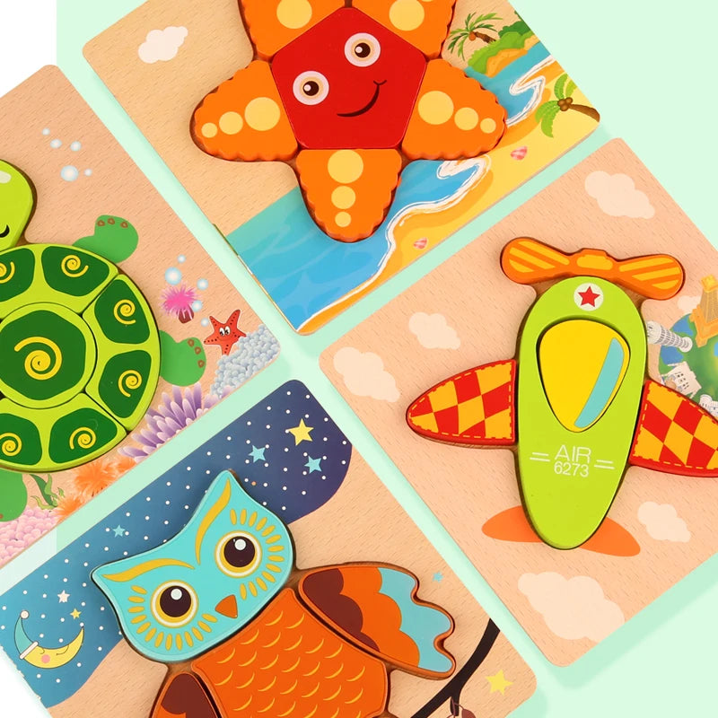 3D Wooden Puzzle for Kids – Cartoon Animal Jigsaw Learning Toy