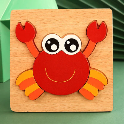 3D Wooden Puzzle for Kids – Cartoon Animal Jigsaw Learning Toy
