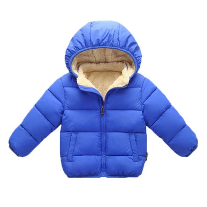 Kids Winter Hooded Puffer Jacket – Thick Fleece-Lined Coat for Boys & Girls
