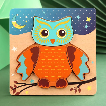 3D Wooden Puzzle for Kids – Cartoon Animal Jigsaw Learning Toy
