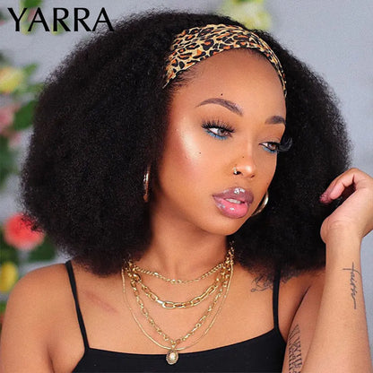 Afro Kinky Curly Headband Wig – Brazilian Remy Human Hair, 180% Density