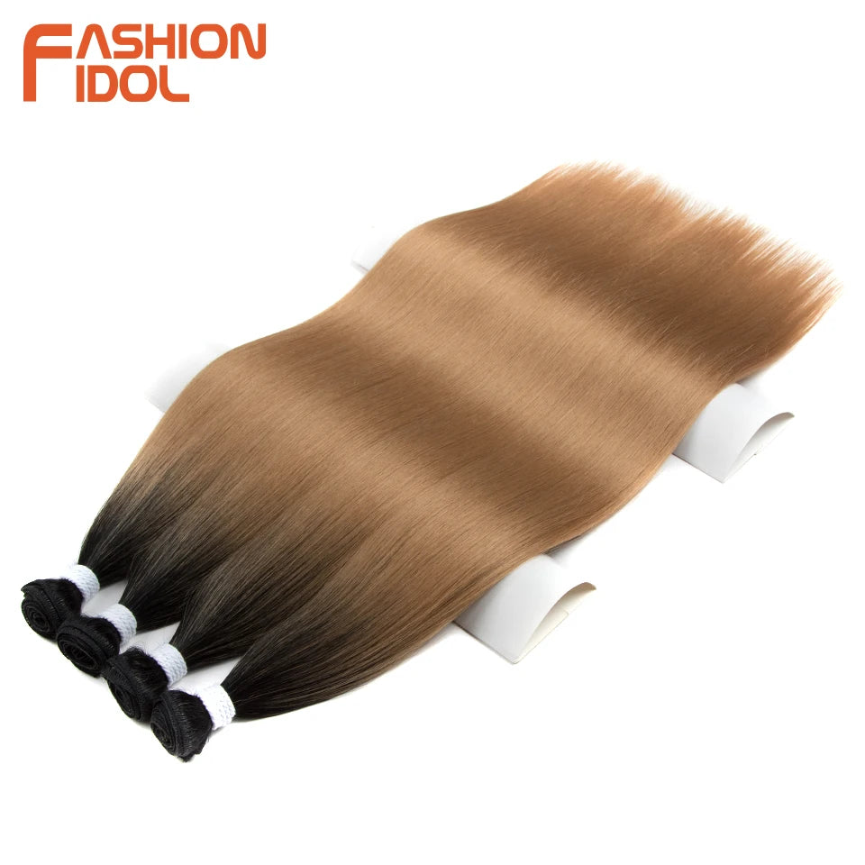 Bone Straight Hair Extensions Ombre Blonde Bundles Super Long Synthetic 24 Inch Full End Idol