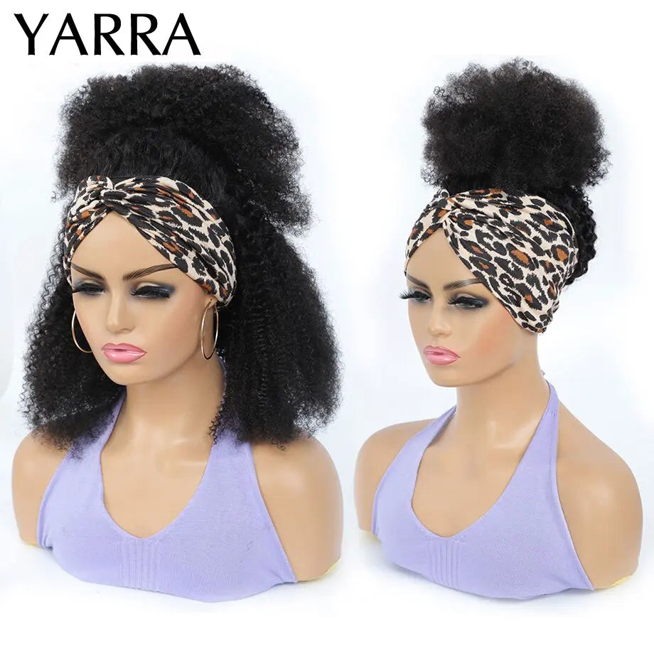 Afro Kinky Curly Headband Wig – Brazilian Remy Human Hair, 180% Density