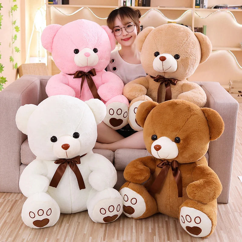 Teddy Bear Plush Stuffed Animal with Bow – Soft Huggable Doll