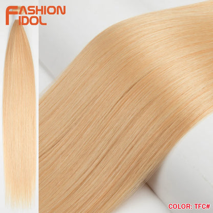 Bone Straight Hair Extensions Ombre Blonde Bundles Super Long Synthetic 24 Inch Full End Idol