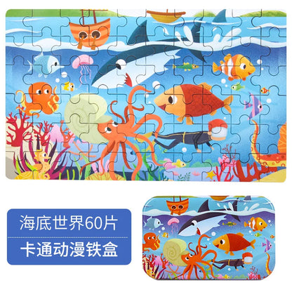 60-Piece Wooden Jigsaw Puzzle for Kids – Cartoon Ocean Animals