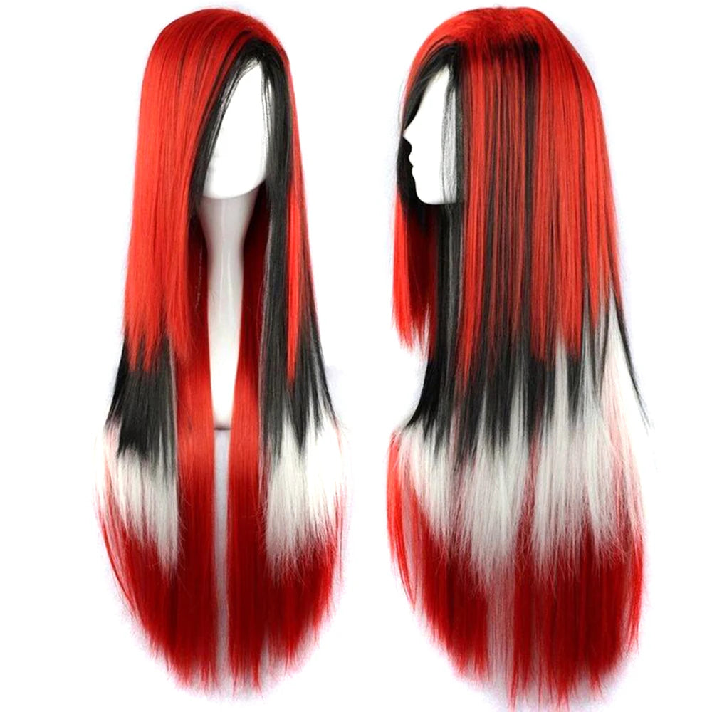 Soowee Synthetic Hair Ombre Rainbow Cosplay Wig Bangs Red Yellow Purple Green Blue Wigs Black Women