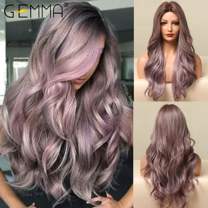 Gemma Ombre Brown Blonde Long Straight Synthetic Wigs Bangs Cosplay Wig Women Temperature Natural