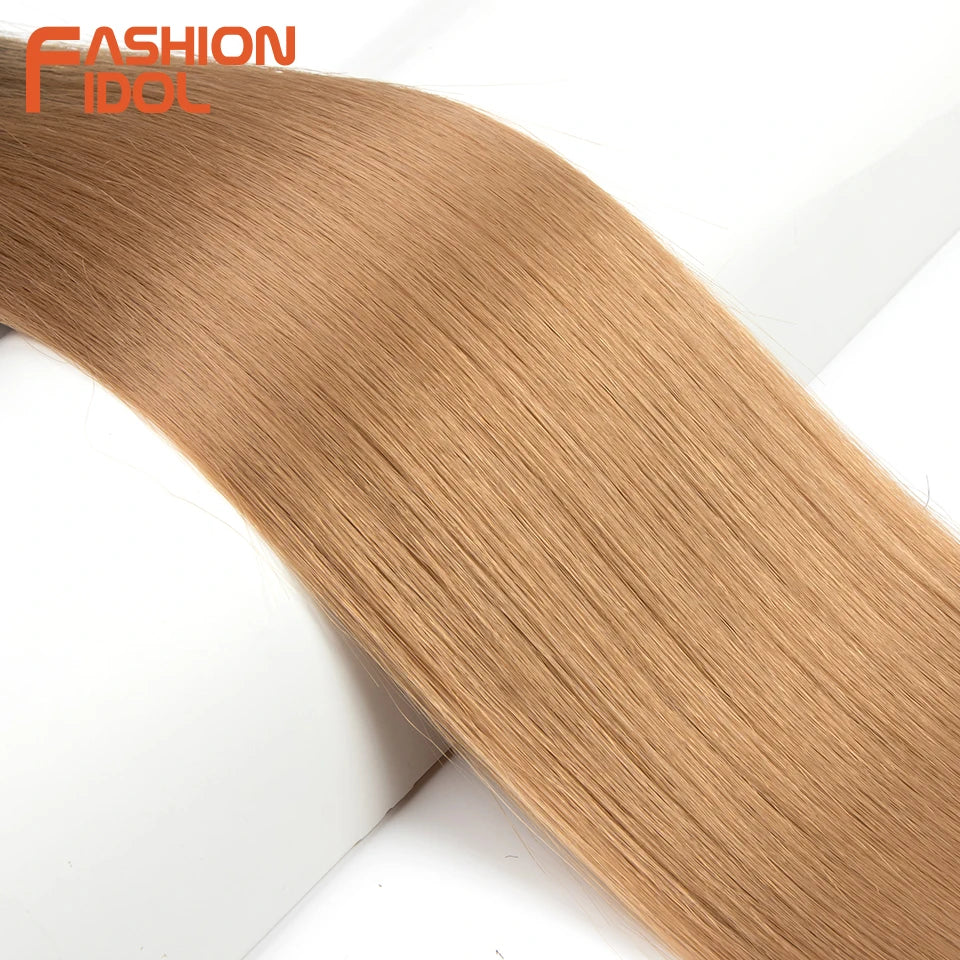 Bone Straight Hair Extensions Ombre Blonde Bundles Super Long Synthetic 24 Inch Full End Idol