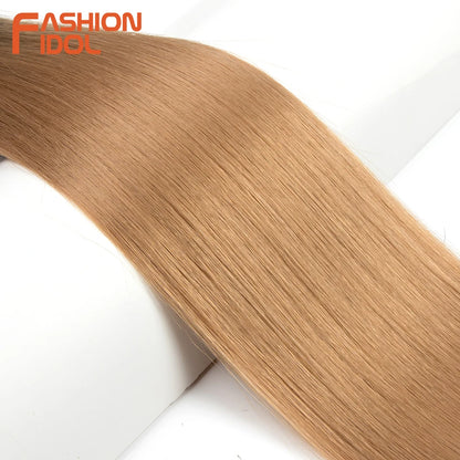 Bone Straight Hair Extensions Ombre Blonde Bundles Super Long Synthetic 24 Inch Full End Idol