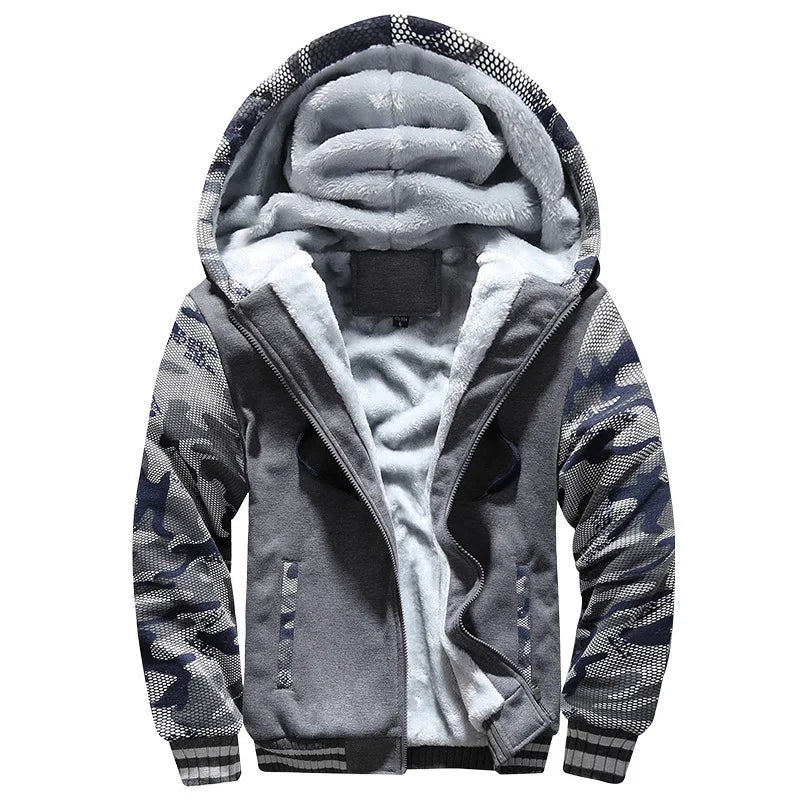 Men's Fleece-Lined Camouflage Winter Hoodie Jacket
