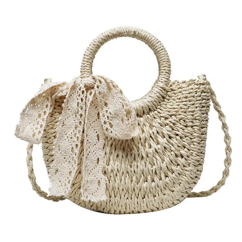 Handmade Half-Round Rattan Woven Straw Crossbody Bag for Women