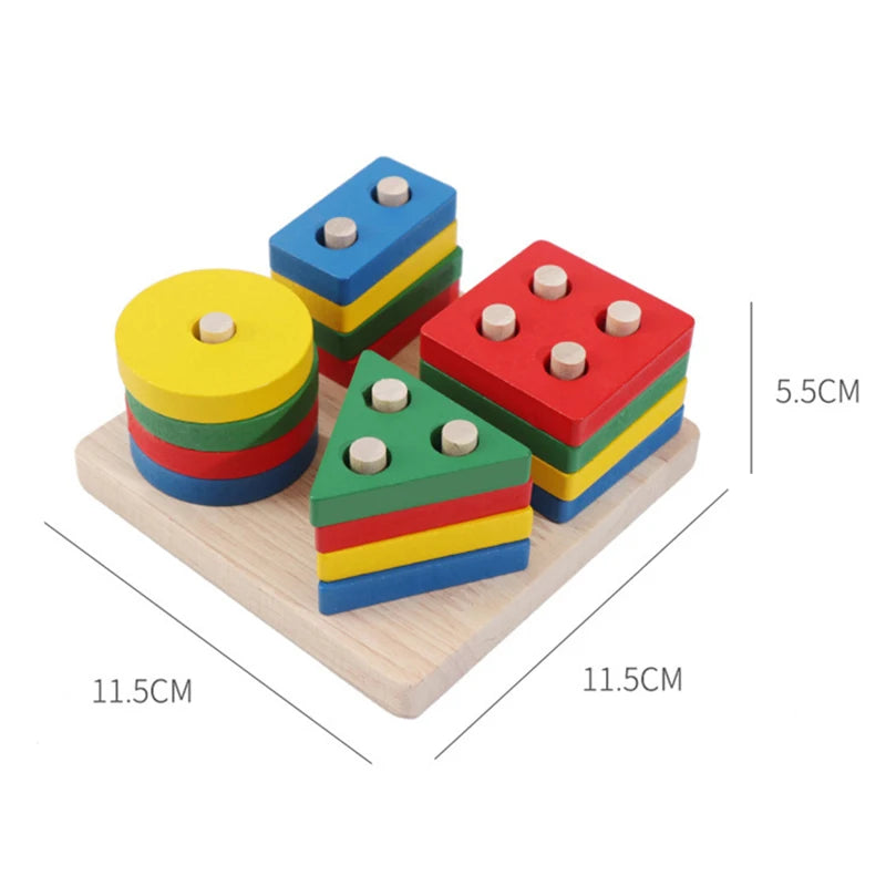 Montessori Wooden Shape Sorting Stacking Toy for Toddlers