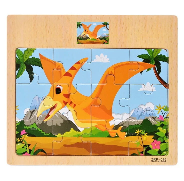 Wooden Kids Puzzle – Cartoon Animal & Vehicle Jigsaw Toy (9–12 Pcs)