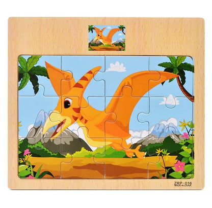 Wooden Kids Puzzle – Cartoon Animal & Vehicle Jigsaw Toy (9–12 Pcs)