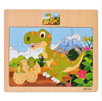 Wooden Kids Puzzle – Cartoon Animal & Vehicle Jigsaw Toy (9–12 Pcs)