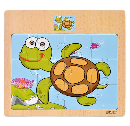 Wooden Kids Puzzle – Cartoon Animal & Vehicle Jigsaw Toy (9–12 Pcs)