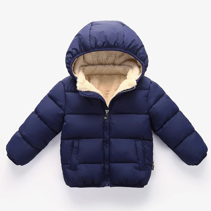 Kids Winter Hooded Puffer Jacket – Thick Fleece-Lined Coat for Boys & Girls